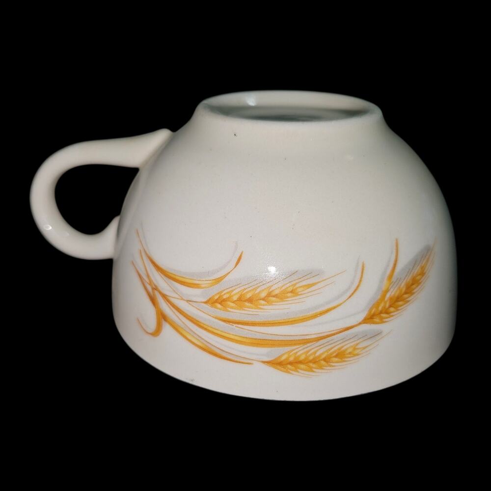 Vintage Golden Wheat Stackable Tea Cups Set of 3 Gold Rim White Ceramic